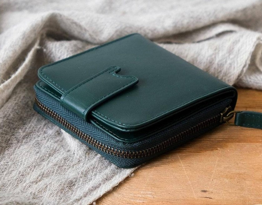 Forest Green Premium Leather Zip Wallet