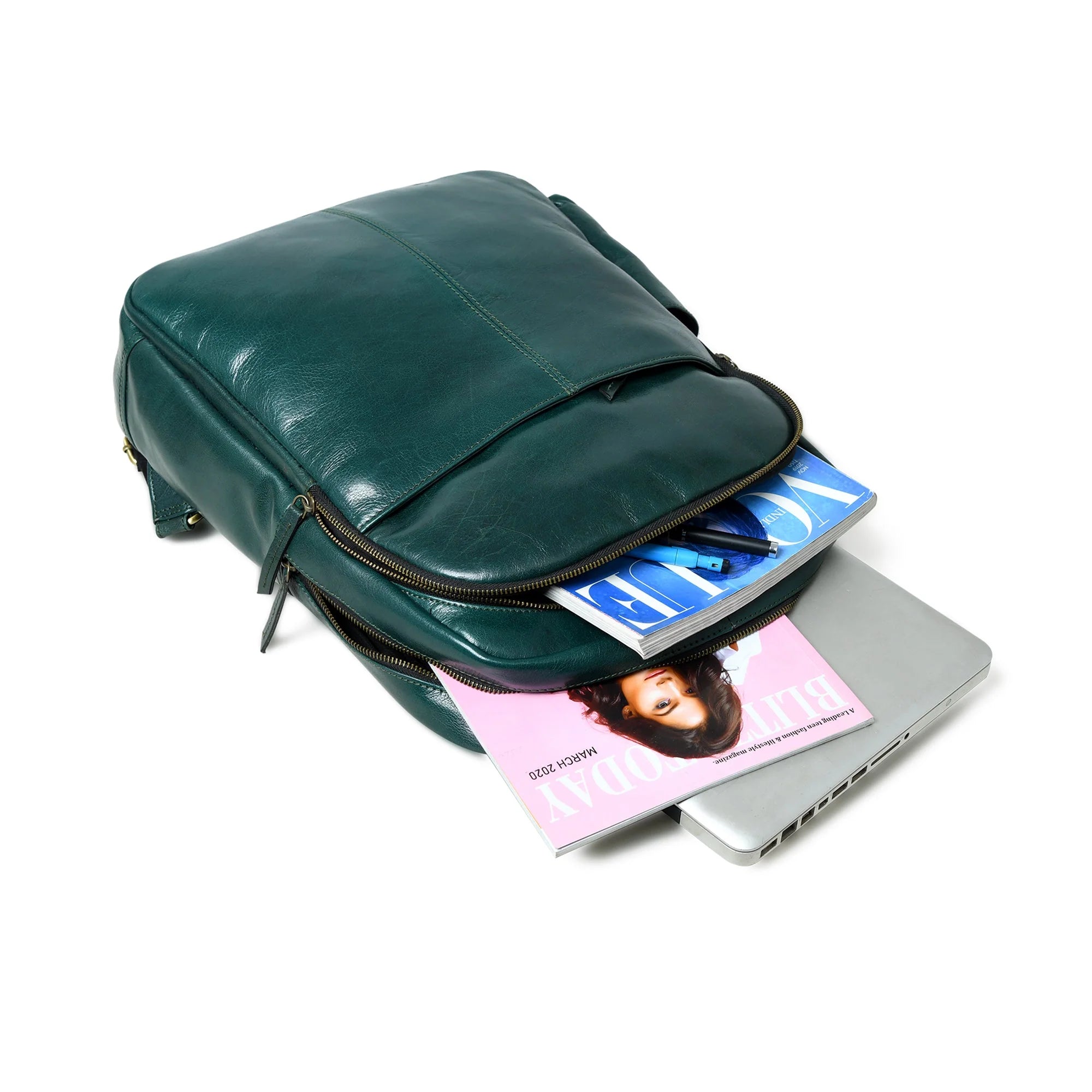 Classic Green Leather Daypack