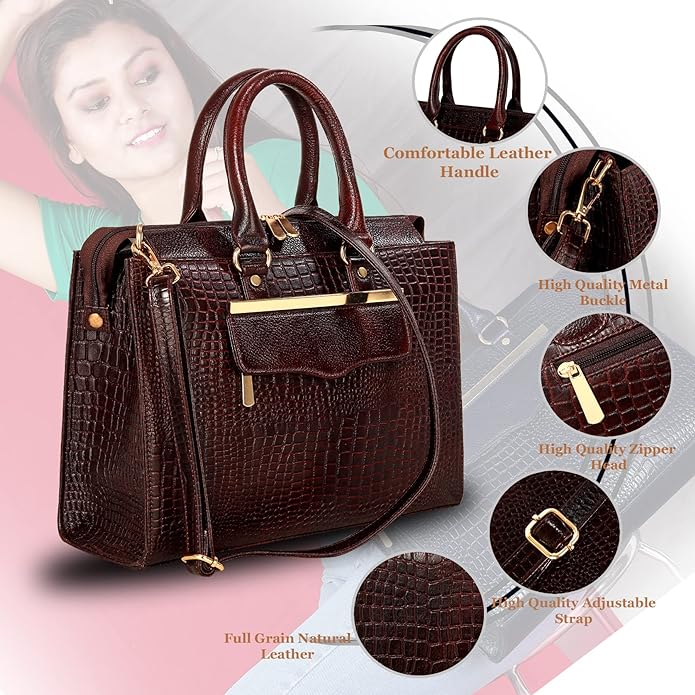 Croco Print Leather Women's Handbag