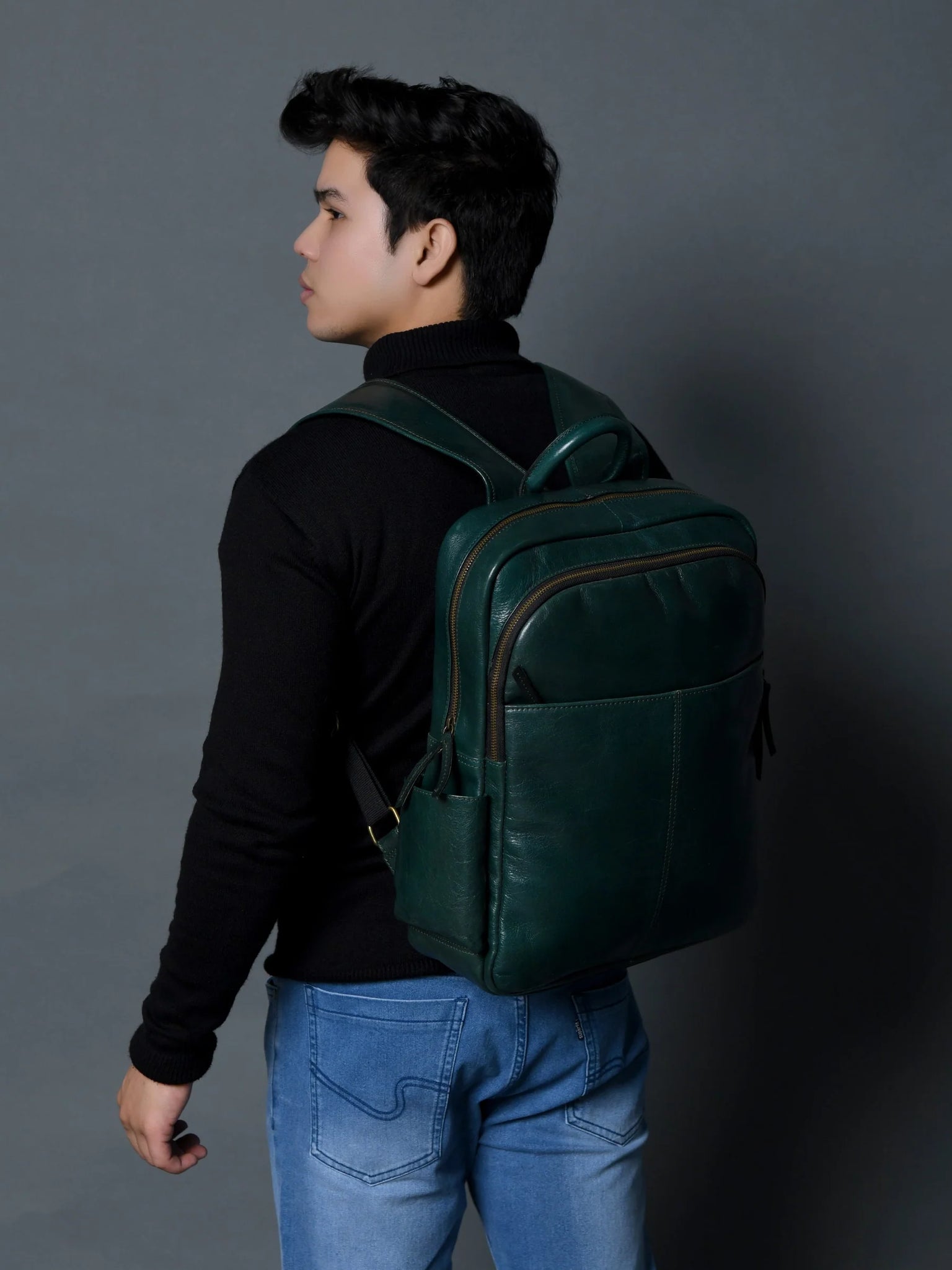 Classic Green Leather Daypack