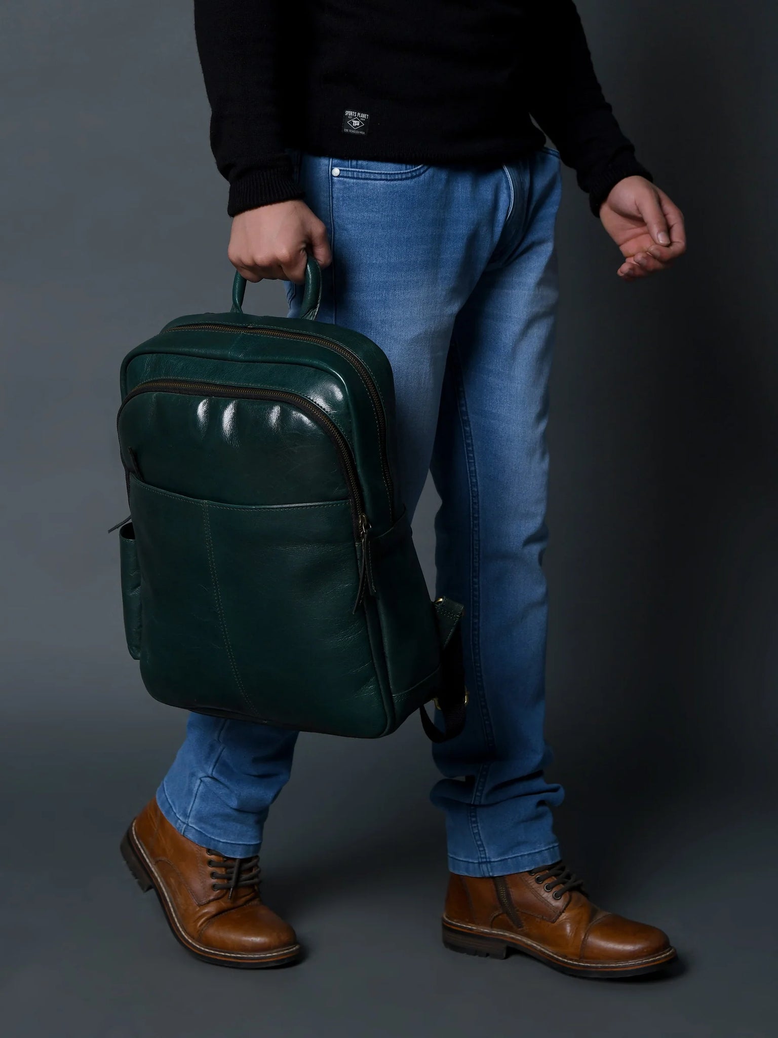 Classic Green Leather Daypack