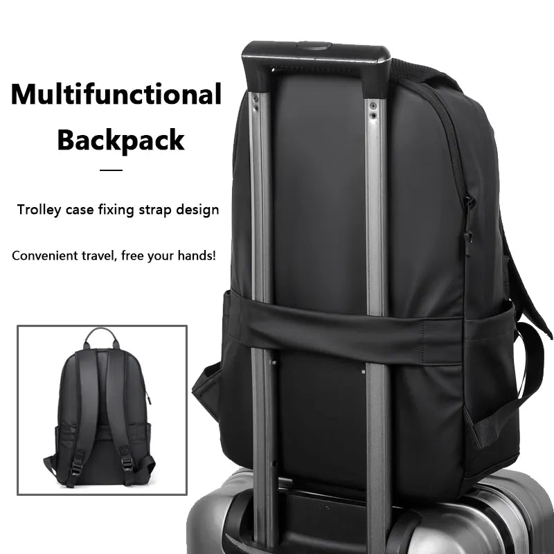 Classic Black Leather Laptop Backpack