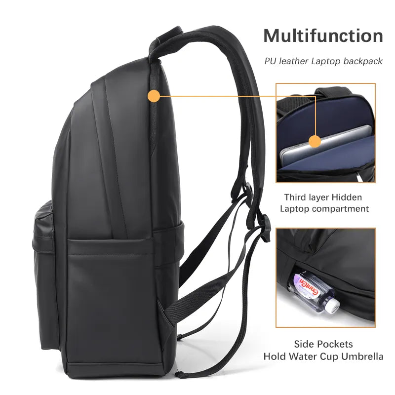 Classic Black Leather Laptop Backpack