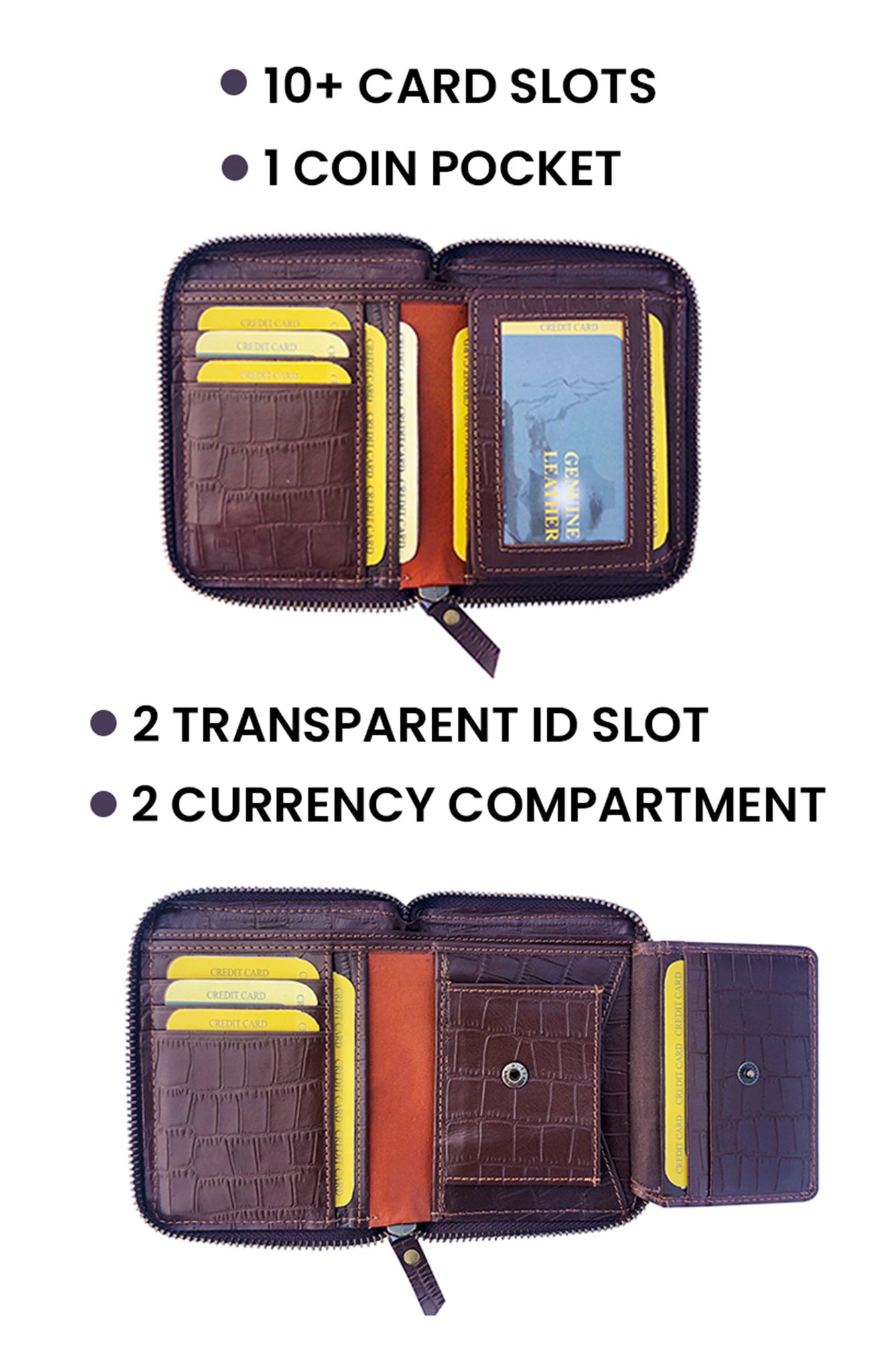 ITALIA Leather Zipper Wallet with RFID Protection