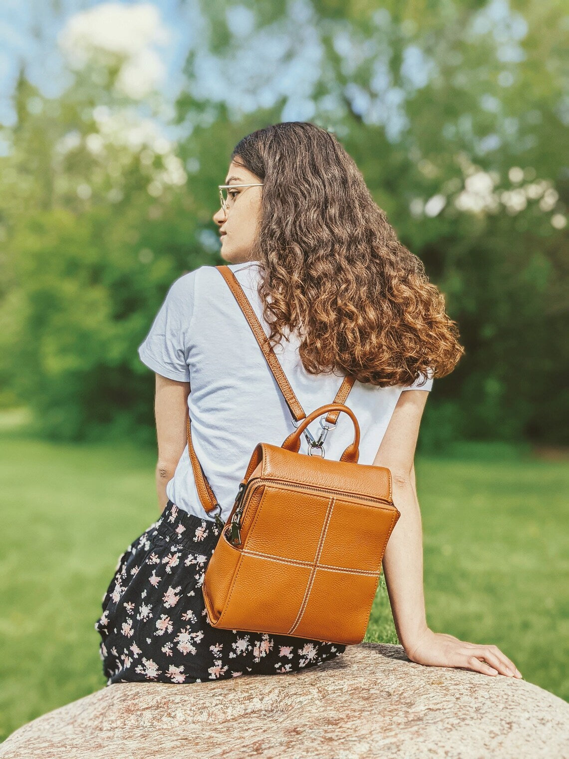 Sleek Leather Women Backpack