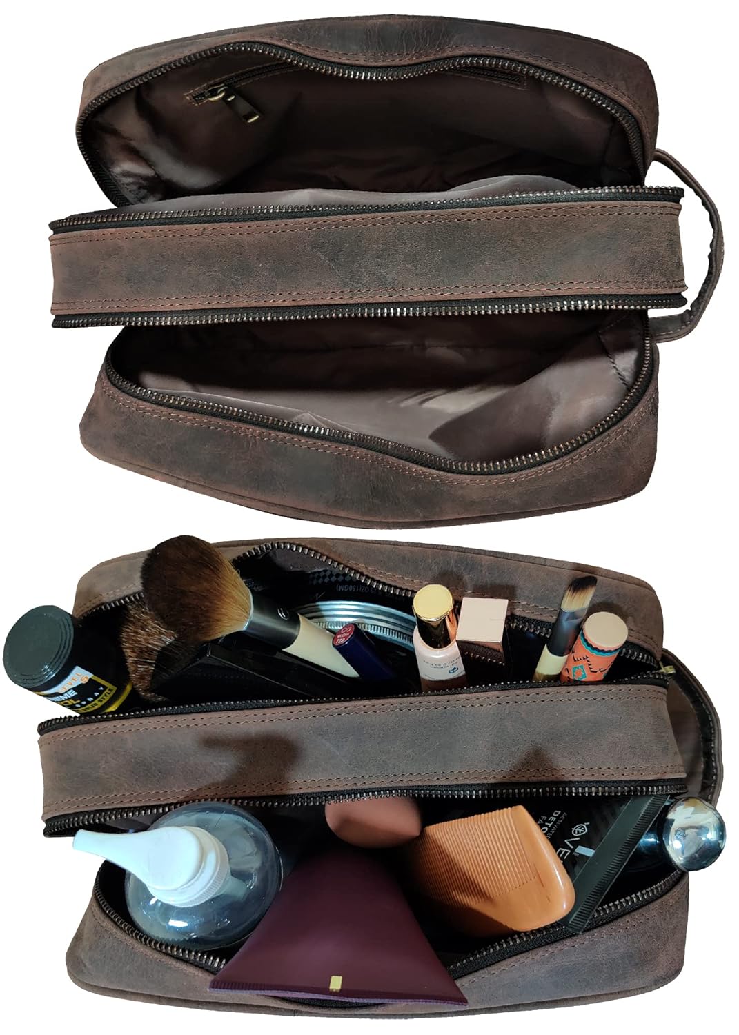 Full Grain Leather Travel Toiletry Bag Cosmetic Bag Organizer